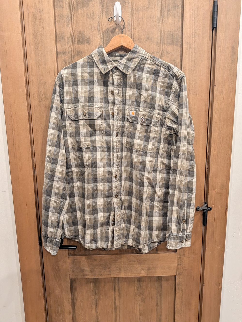 Carhartt Men’s Gray & Cream Plaid Flannel Shirt